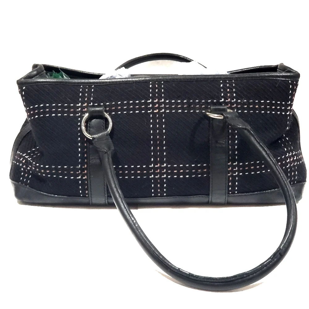 Ann Taylor LOFT Black Baguette Double Handle Bag Shoulder Bag Purse Handbag EUC - Picture 3 of 13